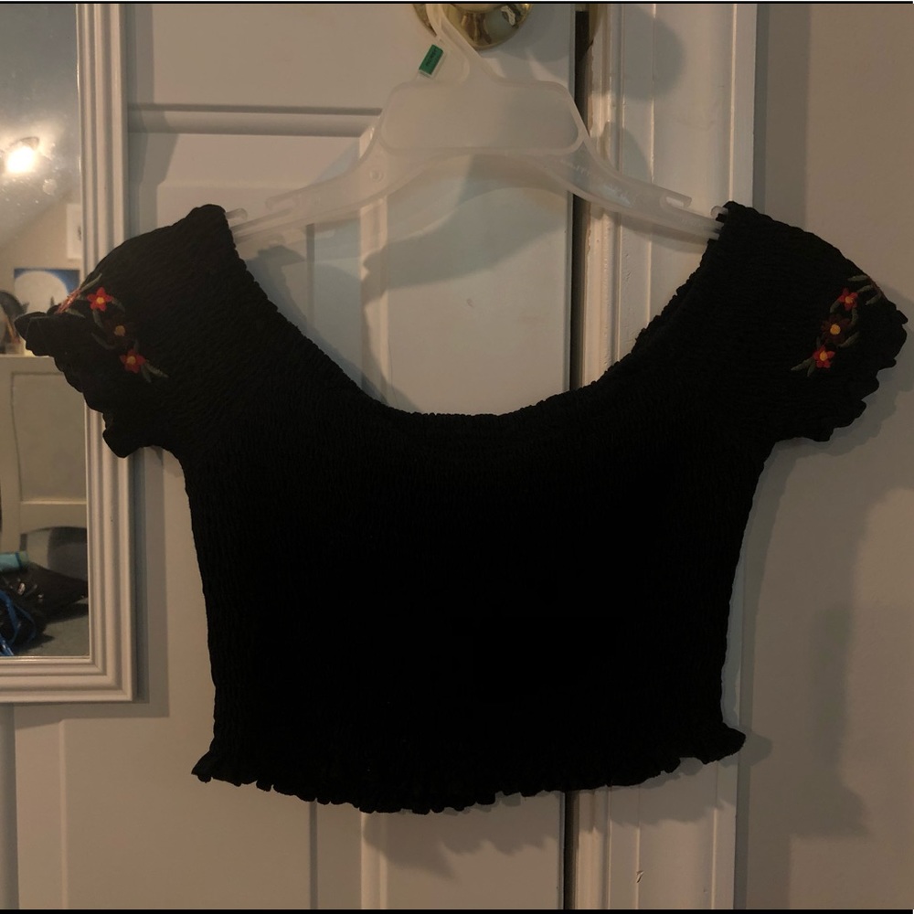Black Smock Off-Shoulder Crop Top